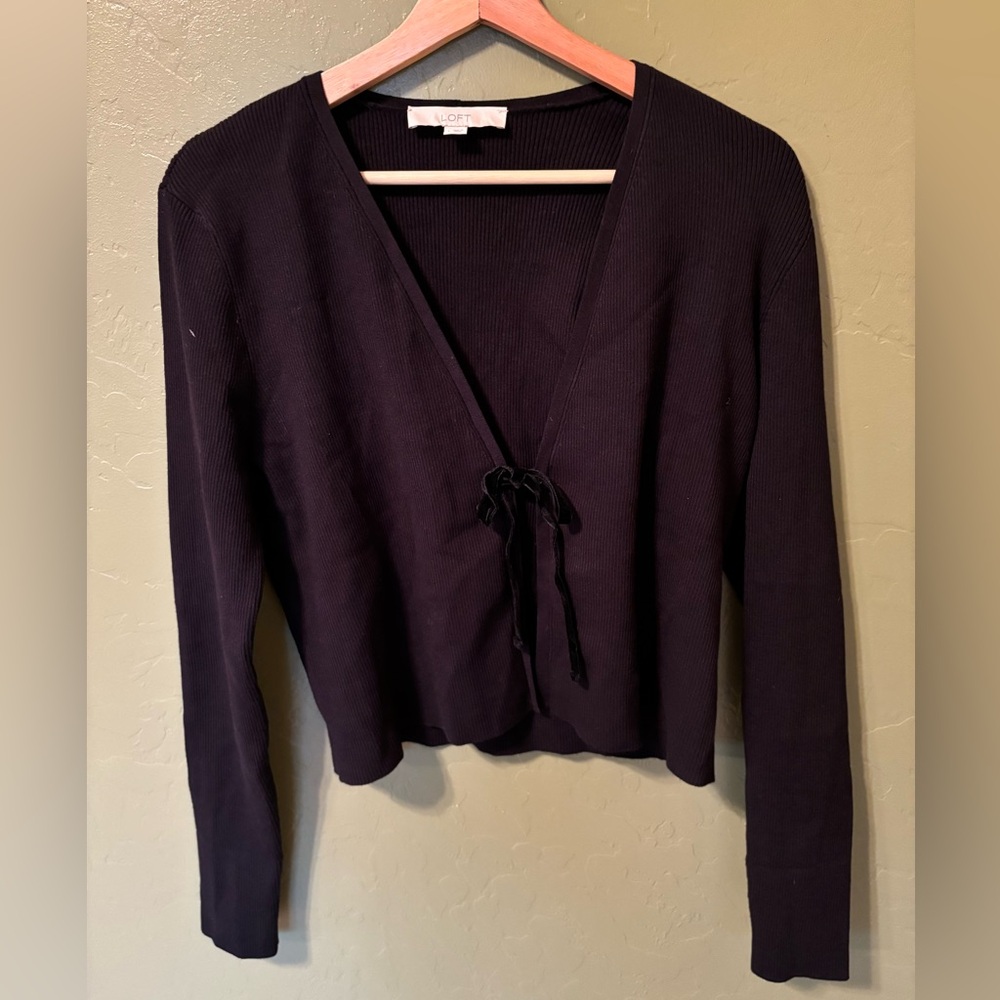 Loft Black Cardigan With Velvet Tie